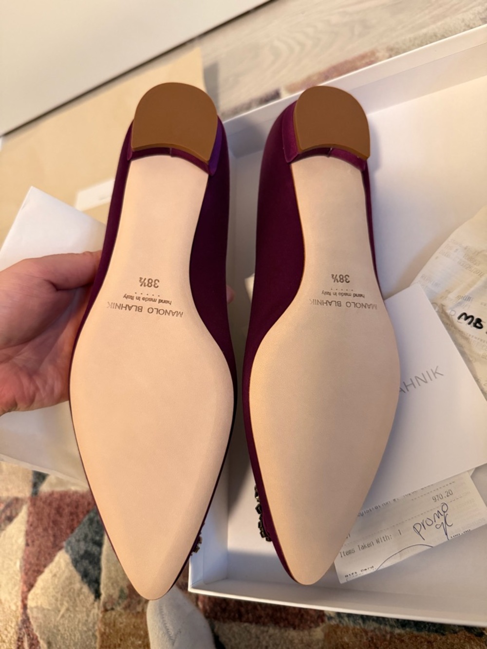 Manolo Blahnik Purple Satin Crystal-Embellished Pointed Flats - Picture 4 of 6